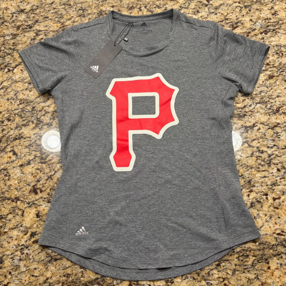 NEW Adidas Womens Pittsburgh Pirates T-Shirt Gray Short Sleeve Heathered S ws